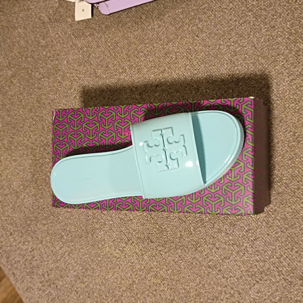 Sold TORY BURCH ELEANOR JELLY SLIDE SIZE 10 ISLAND BLUE